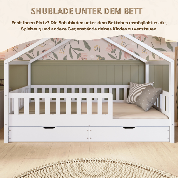Crazy Pine 'Crazy House' Hausbett mit abnehmbaren Rausfallschutz, Naturholz, Weiß, 140x200 cm, mit Schubladen – Bild 7