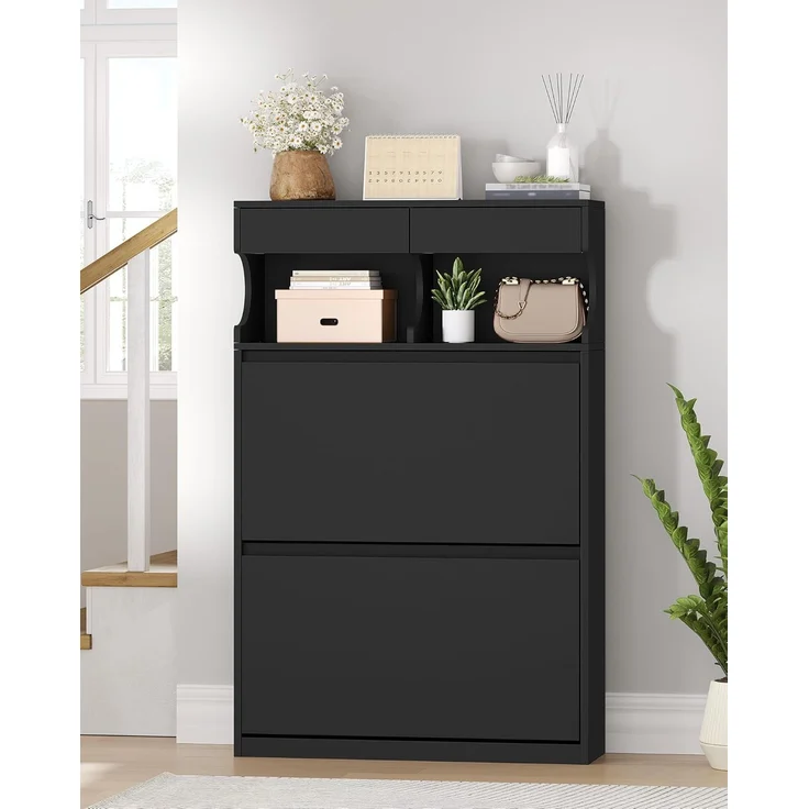 Hzuaneri Schuhschrank für 16 Paar, verstellbar, Holz schwarz, 80 x 24,5 x 124,5 cm – Bild 3