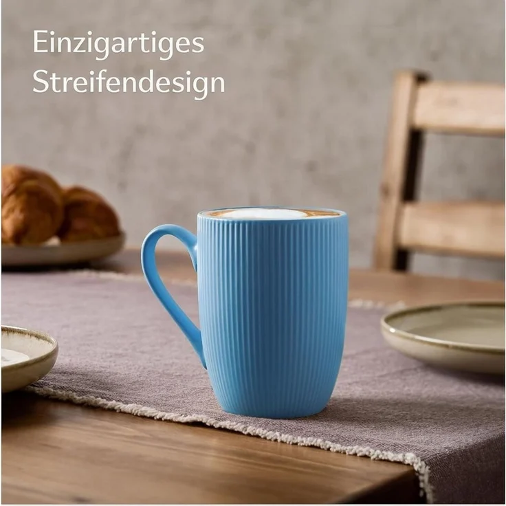 Cosumy Tasse Kaffeetassen Set 6er große Tassen 350 ml Kaffeebecher matt mit Henkel, 6-tlg, Keramik, Dickwandig, hält Kaffee länger warm, spülmaschinen- & mikrowellenfest – Bild 2