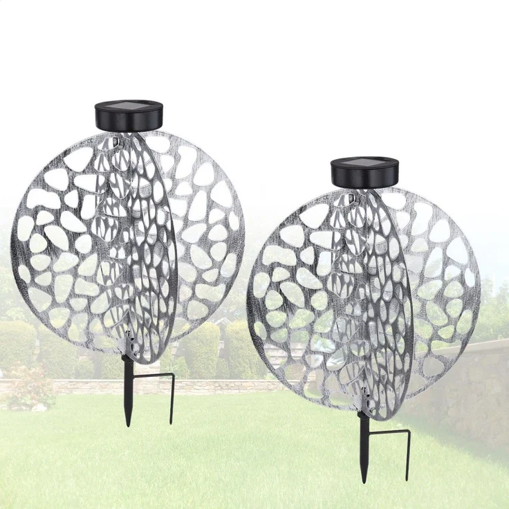 Solarleuchte Garten 2er Set Scheibe 30cm Solarlampe Außen Außenleuchte Solar – Bild 2