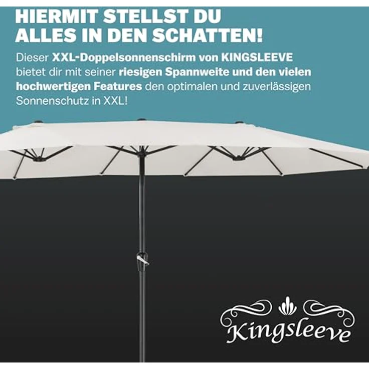 Kingsleeve Sonnenschirm, UV Schutz 80+ Schutzhülle XXL Aluminium Kurbel Wasserabweisend, beige, 460 x 270 x 240 cm – Bild 8
