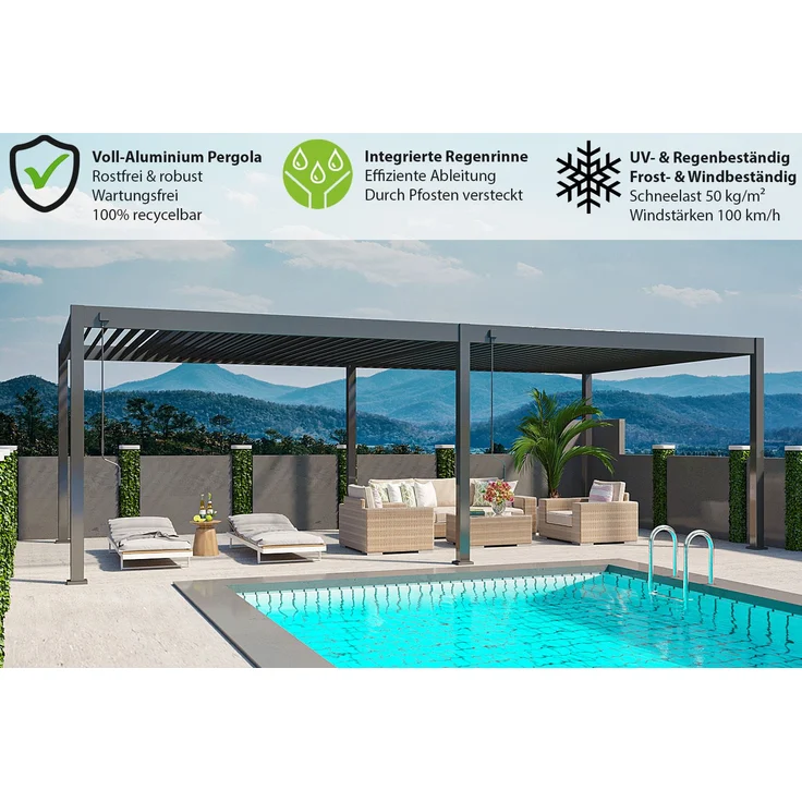 Weide Deluxe Plus | Pergola Voll Aluminium freistehend | 4 x 8 M | Lamellendach anthrazit – Bild 3