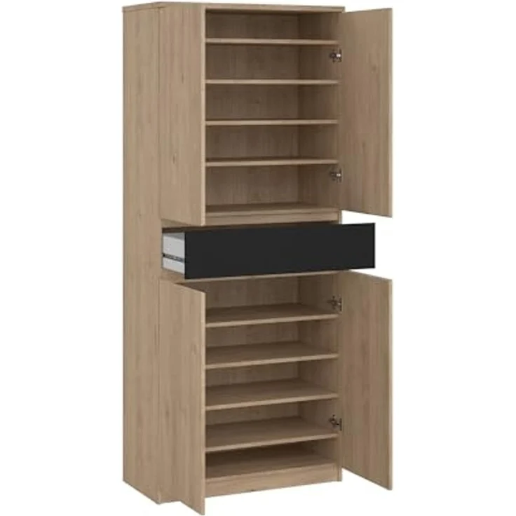 Dmora - Schuhschrank Nolwenn, Schuhregal, Mehrzweck-Eingangsgarderobe, Möbel für Schuhe, 80x40 h192 cm, Eiche und Schwarz – Bild 6