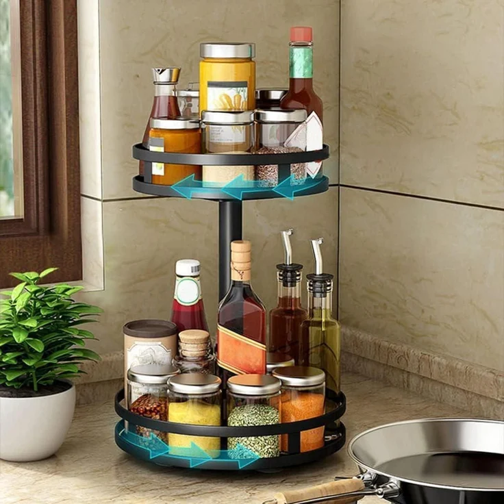 Drehbares Gewürzregal Schwarz 2-Etagen Stehend Lazy Susan – Bild 1