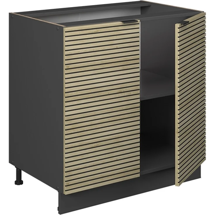 Küchenunterschrank Fame-Line Eiche Paneel/Anthrazit 80 cm ohne Arbeitsplatte Vicco – Bild 4