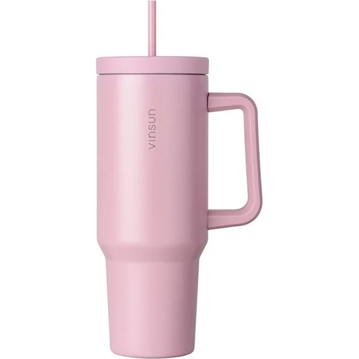Vinsun Thermobecher Edelstahl Tumbler 1200ml 40oz - Isolierbecher mit Strohhalm und Henkel, 5-tlg, Edelstahl, Doppelwandig isoliert, BPA frei, bruchfest, Kalt- und Heißgetränke – Bild 4