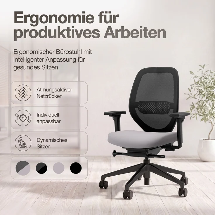 ASSMANN Ergonomischer Bürostuhl Atessa mit Netzrücken Hellgrau 63x53x100cm Textil – Bild 2