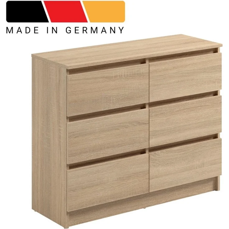 Home Collective Kommode mit 6 Schubladen 95, 120, 140 cm breit Holz Schrank (Highboard Anrichte Schlafzimmer Wohnzimmer Flur Büro Organizer), Kommode 95 cm breit Kommode Sideboard, Sonoma – Bild 1
