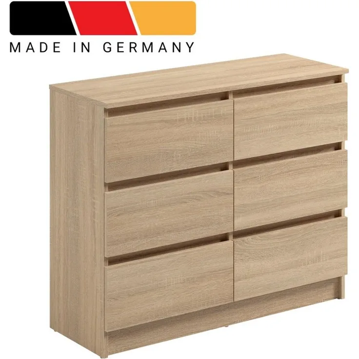 Home Collective Kommode mit 6 Schubladen 95, 120, 140 cm breit Holz Schrank (Highboard Anrichte Schlafzimmer Wohnzimmer Flur Büro Organizer), Kommode 95 cm breit Kommode Sideboard, Sonoma
