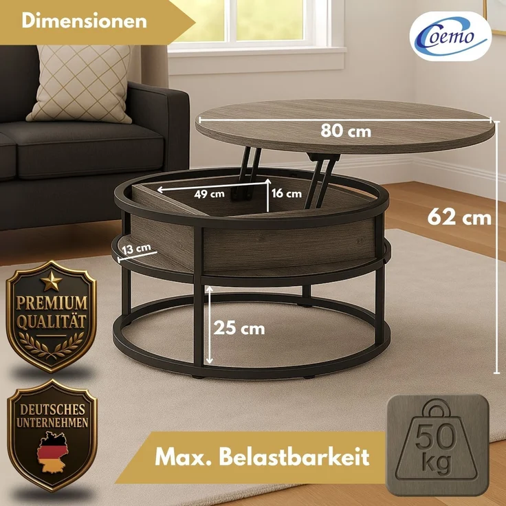 Coemo Beistelltisch Swing mit verstellbarer Tischplatte und verdecktem Stauraumfach in Grau – Bild 4
