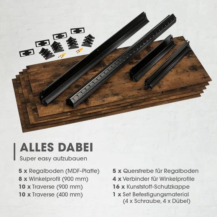 EASYmaxx Schwerlastregal 180x90x40cm schwarz/braun mit 5 belastbaren Holzböden 2er-Set – Bild 5