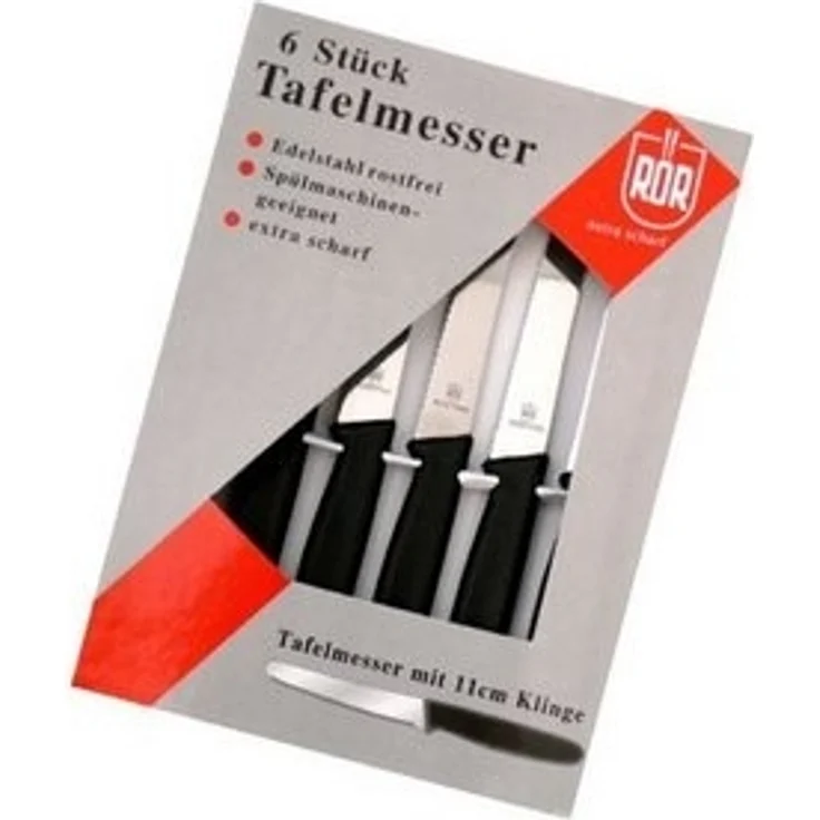 Neustanlo | Tafelmesser Set | 6 Stück | Edelstahlklinge mit Wellenschliff | robuste Kunststoffgriffe | klassisch schwarz | perfekt als Menümesser & Buttermesser – Bild 4