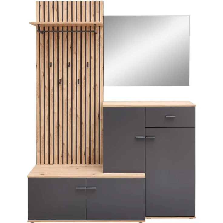 moebel-dich-auf Garderoben-Set COMO, (Paneel + Schuhschrank + Spiegel, in anthrazit oder weiß / Artisan Eiche Nb), 148 cm breit – Bild 8