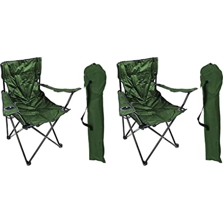 2er Anglersessel Campingstuhl Outdoorstuhl Getränkehalter Tasche Grün – Bild 1