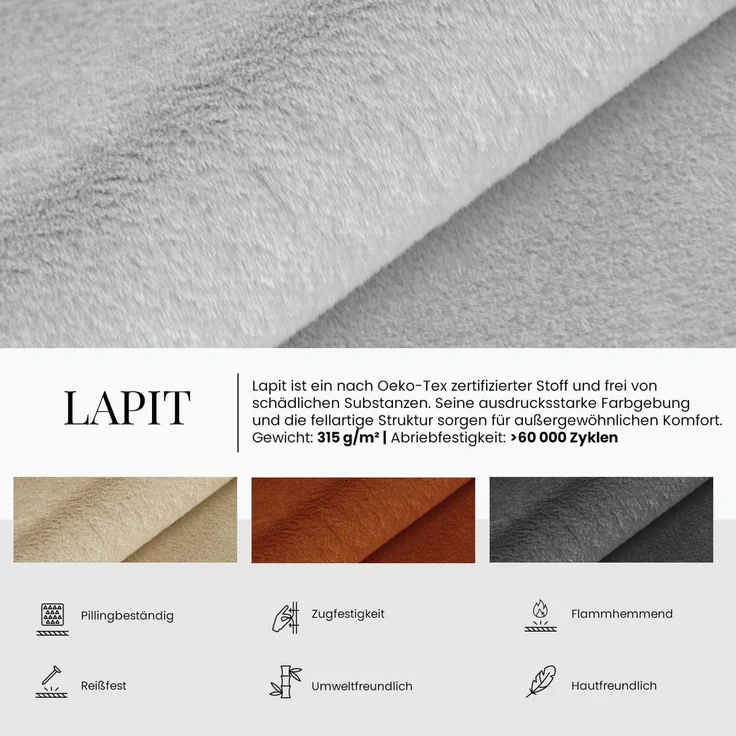 Design Polsterbett LUMARO CLASSIC 160x200 cm mit Lattenrost & 12cm hohen Füßen, Doppelbett mit Kopfteil, Konfigurierbar, Pocket Matratze - Dunkelgrau Plüsch - VIRE LUX – Bild 5