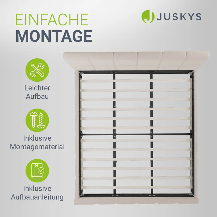 Juskys Polsterbett Florenz 180 x 200 cm – Bouclé, modernes Bett mit Kopf- & Fußteil, stabilem Holz- & Metallrahmen, Lattenrost, 500 kg Tragkraft – Beige – Bild 7