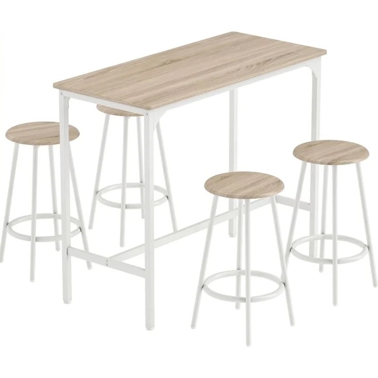 Bartisch-Set 110 x 50 x 89,5 cm mit 4 Hockern – platzsparend, Eiche-Optik und weißes Metallgestell – Bild 5