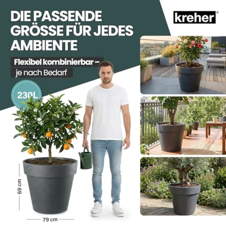 Kreher Pflanzkübel Rollbarer XXL Pflanzkübel "LIKE" Ø 79 cm in verschiedenen Farben (2 St) – Bild 6