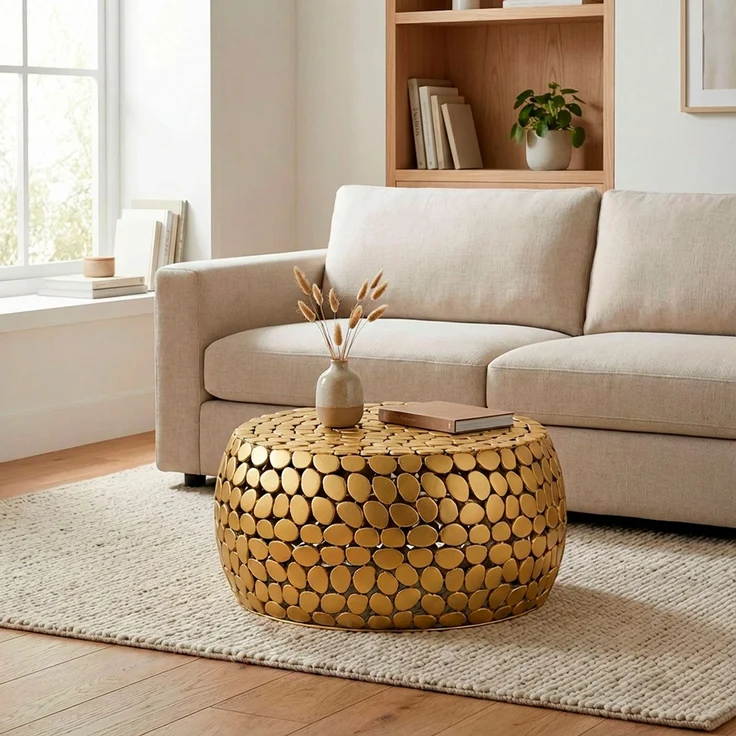 FINEBUY Couchtisch FB74465 Sofatisch Alu Wohnzimmertisch 66cm Loungetisch Metall Rund (Strukturierte Metalloberfläche mit moderner Wirkung), Kompakte Tischform für stilvolle Wohnbereiche – Bild 2