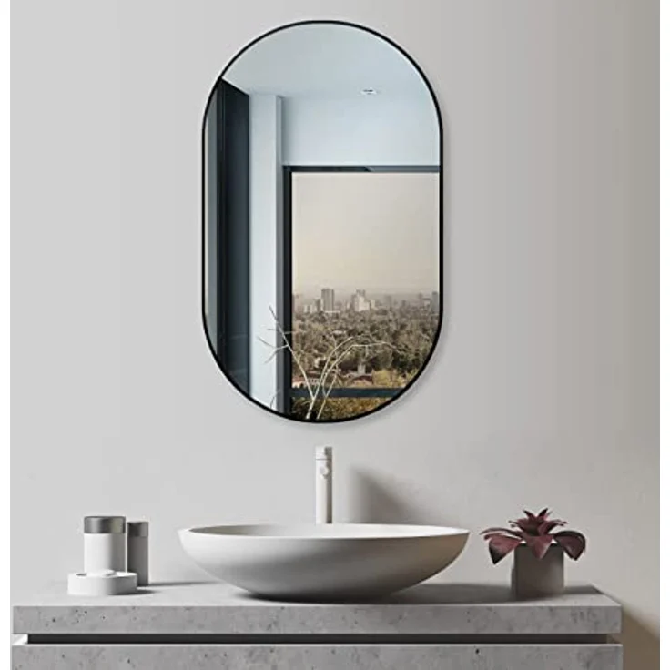 HOKO Dekospiegel Design Modern Wandspiegel oval mit Rahmen. HOCH und QUER Montage. (Badezimmerspiegel, Flurspiegel, Kosmetikspiegel, Schminkspiegel. 4mm Glass. mit Aluminium-Wandhalterung und Rahmen) – Bild 7