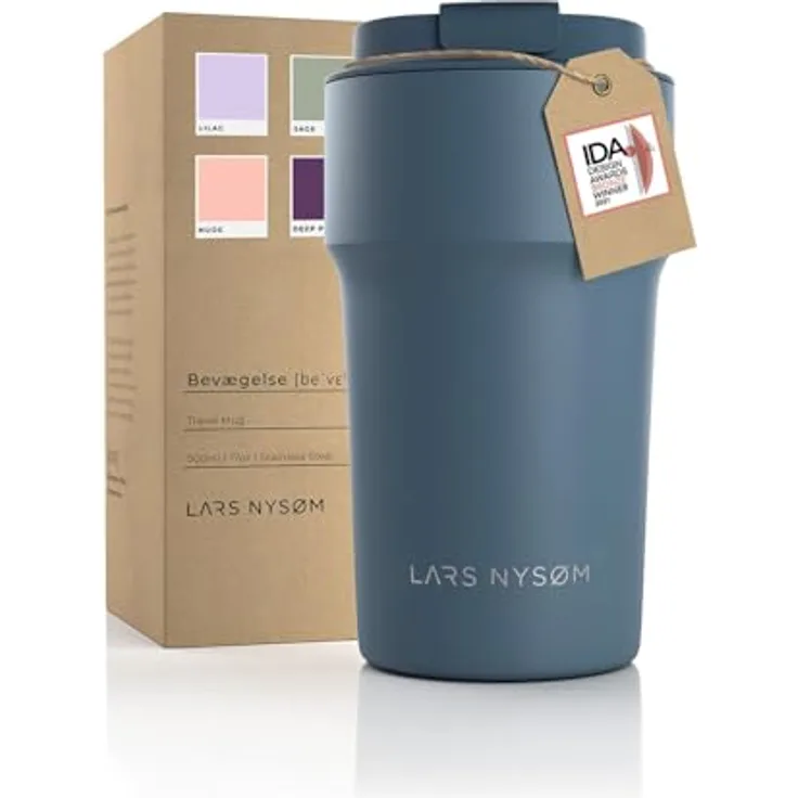LARS NYSØM Thermo Kaffeebecher to go 500ml | Travel Mug 0,5 Liter mit Vakuumisolierung | Auslaufsicherer Edelstahl Thermobecher für Kaffee und Tee unterwegs (Stone Blue)
