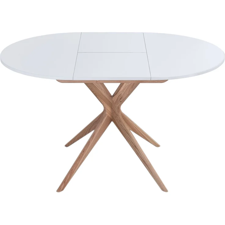 Ragaba Runder ausziehbarer Esstisch Ø 90 cm Weiß MDF & Massives Eschenholz – Bild 2