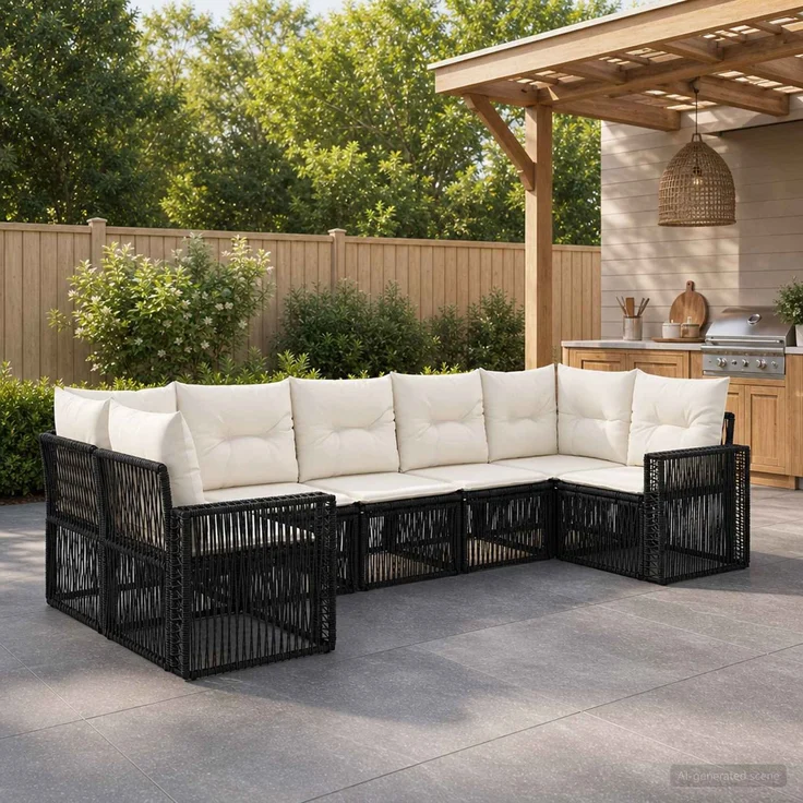 vidaXL Gartensofa-set 7 stk. 7-Sitzanzahl Schwarz und Cremeweiß 3435223 – Bild 1