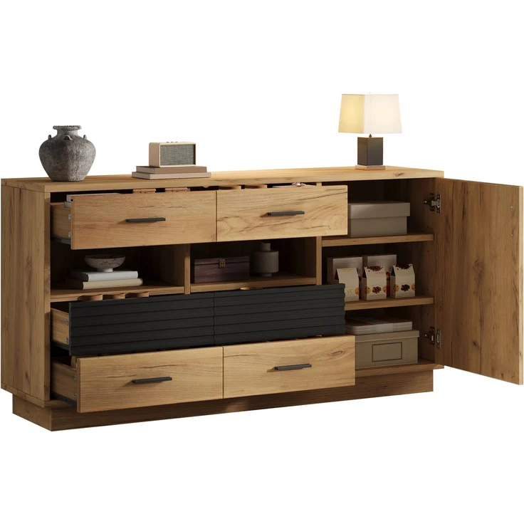 DESVIAE Sideboard Eiche aus MDF – 140x70x35 cm – 6 Schubladen, 1 Tür – Bild 7