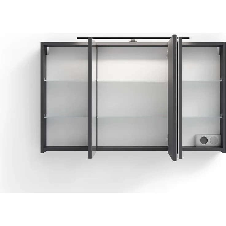 byLIVING Spiegelschrank Spree/Korpus matt mit Spiegeltüren/Hängeschrank mit Soft-Close-Funktion/Inklusive LED-Beleuchtung/Badschrank mit Stecker- und Schalterdose/B 100, H 60, T 20 cm (Anthrazit) – Bild 5