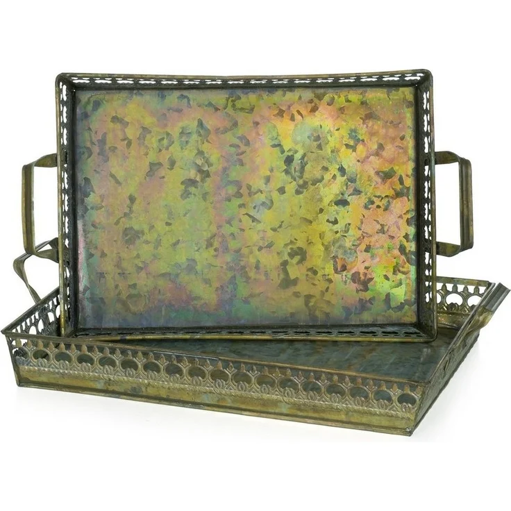 Tablett Serviertablett Metalltablett Set Metall Shabby Landhausstil Antik Stil – Bild 5