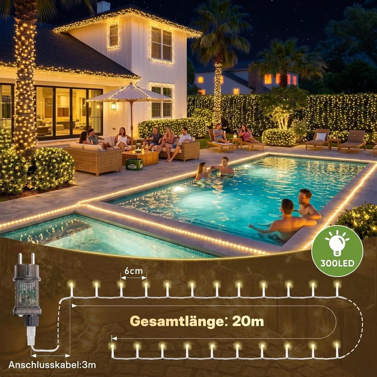 SALCAR 20m 300er LED Lichterkette Weihnachten mit Fernbedienung – Bild 3