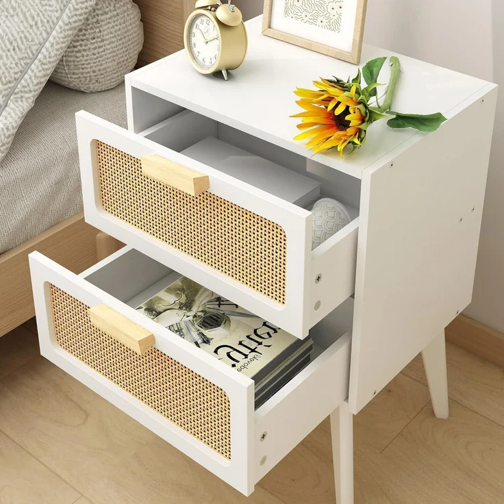Rattan Nachttisch Beistelltisch Hand Made 2 Schubladen Boho – Bild 6