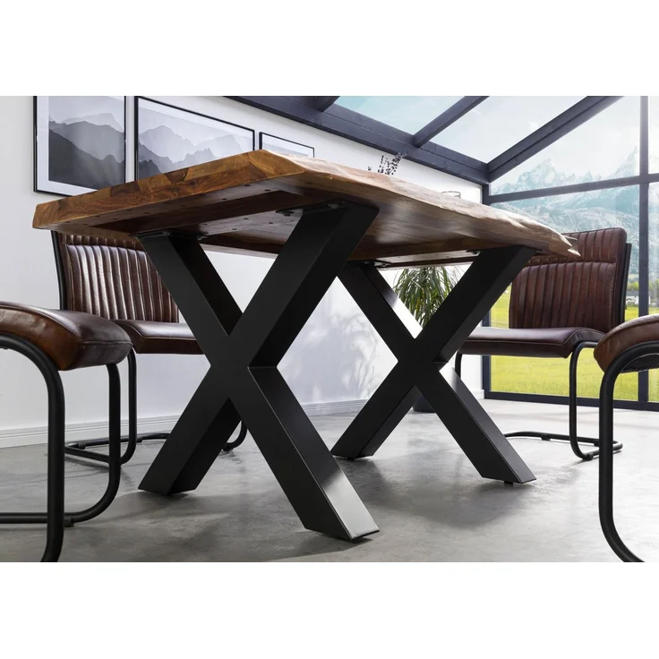 Baumtisch Sheesham 160x90x77 natur gebeizt / X-Beine anthrazit matt FREEFORM 5 – Bild 3