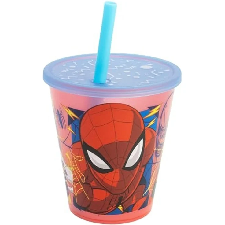 Spiderman Kinder Becher Set 4 teilig 285 ml Becher mit Trinkhalm – Bild 2