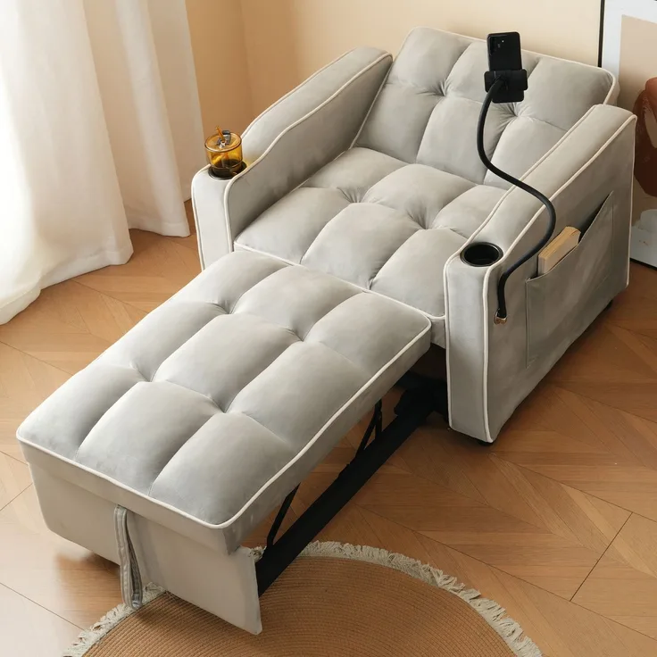 1-Sitzer Schlafsessel B 83 x T 167 x H 76 cm aus Samt mit Schlaffunktion