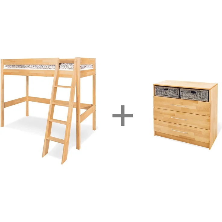 Pinolino Kinderzimmer Set Jugendzimmer 'Natura' breit mit Hochbett, 2-tlg. – Bild 1