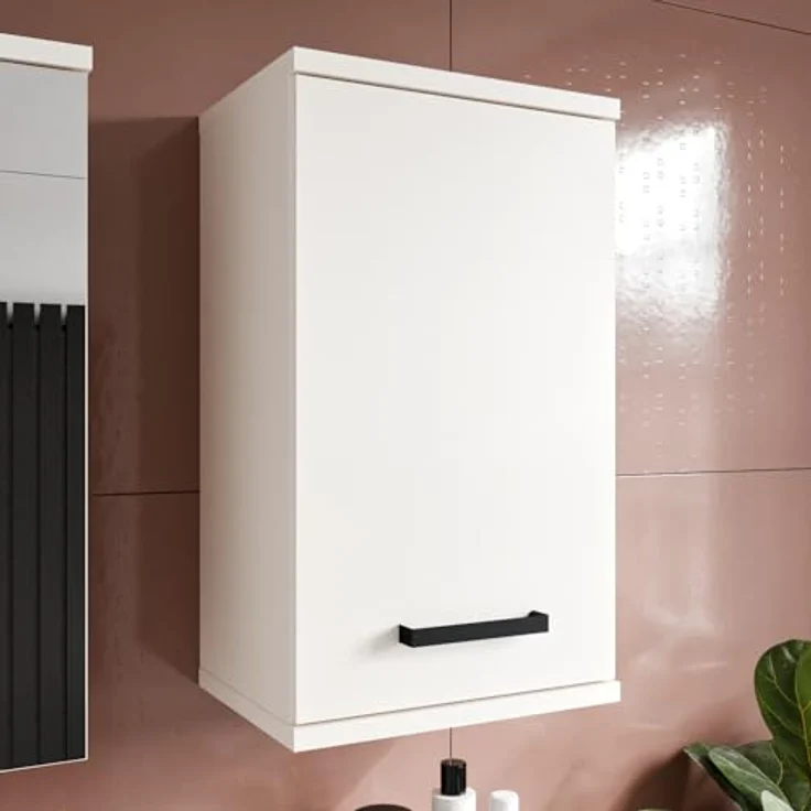 Forte VERIS Hängeschrank 40, moderner Badezimmerschrank, 1-türig, Kontrastgriff, Wandmontage, Holzwerkstoff, Kaschmir Beige, 40,2 cm breit x 68,8 cm hoch x 29 cm tief – Bild 2