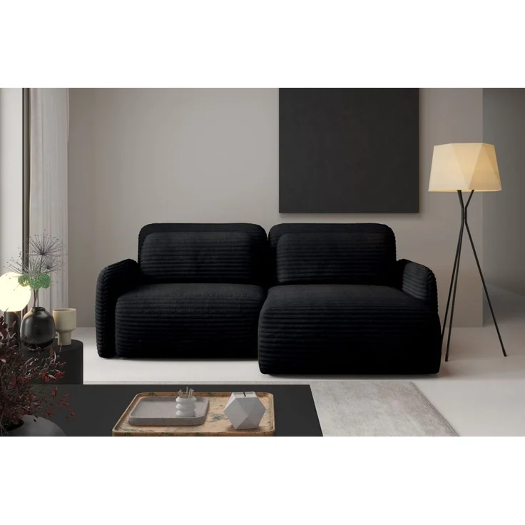 Ecksofa Schlafsofa Sofa SIMONE in Stoff Ambience Schwarz Ottomane Rechts – Bild 1