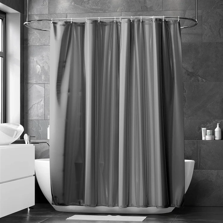 Duschvorhang 240x200cm Anti-Schimmel Badvorhang PVC Textil Dunkelgrau – Bild 7