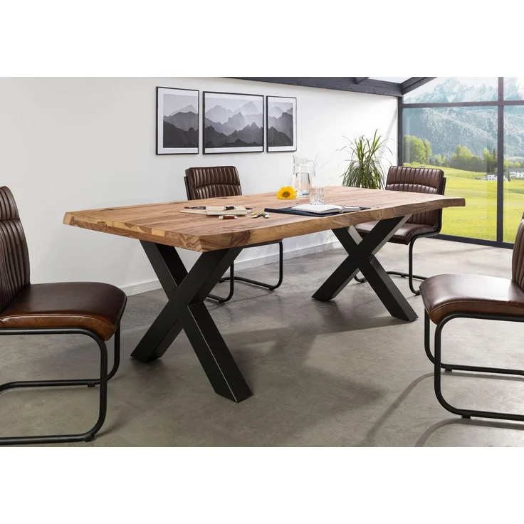 Baumtisch Sheesham 260 x 100 x 77 natur sandgestrahlt / X-Beine anthrazit matt FREEFORM 5 – Bild 8