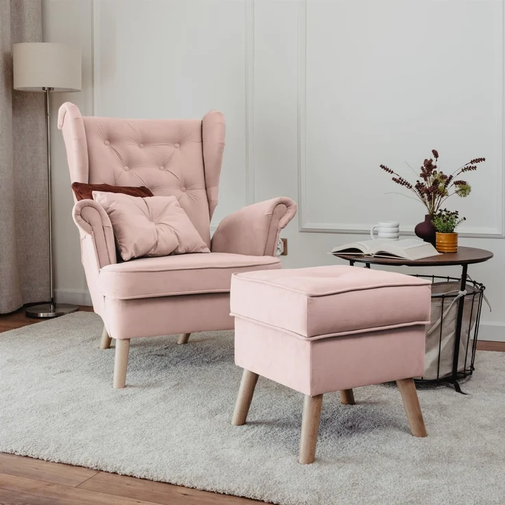 Sessel Ohrensessel ALISON inkl. Hocker in Stoff Trinity Puderrosa – Bild 1