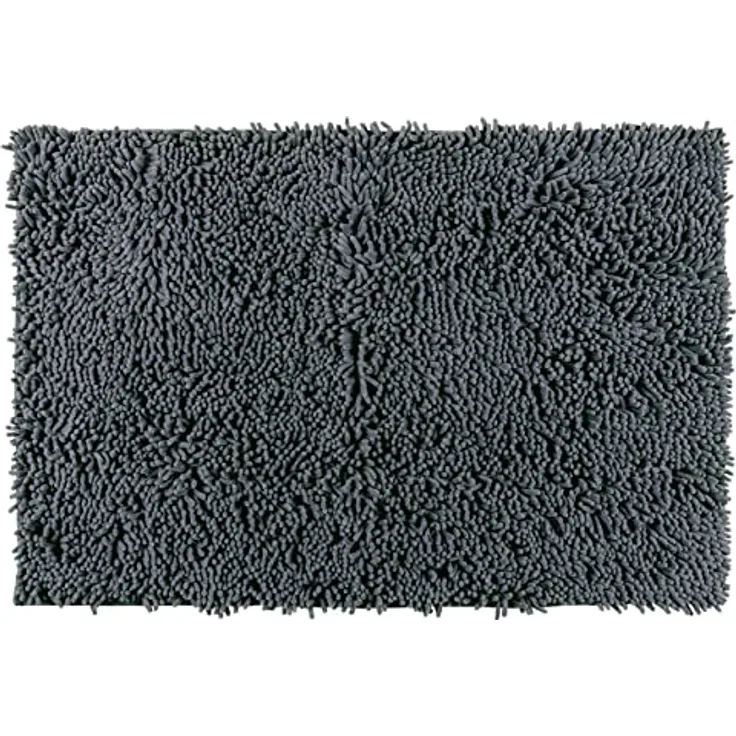 WENKO Badteppich Chenille Mouse Grey, samtweich und rutschhemmend, 100% Polyester, 50 x 80 cm, Mausgrau