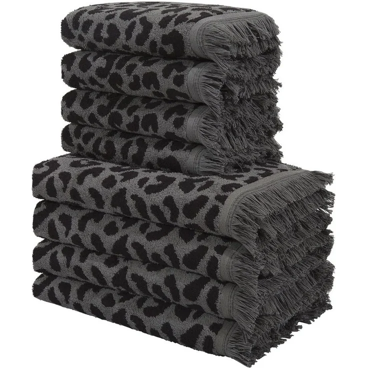 OTTO home Handtuch Set Tiffani, Leopardenmuster, Premium Handtücher 8-tlg, 500 gr/m², Frottier (Set, 8-St), 4 Duschtücher, 4 Handtücher, Animal Print, Leo, modern, mit Fransen – Bild 1