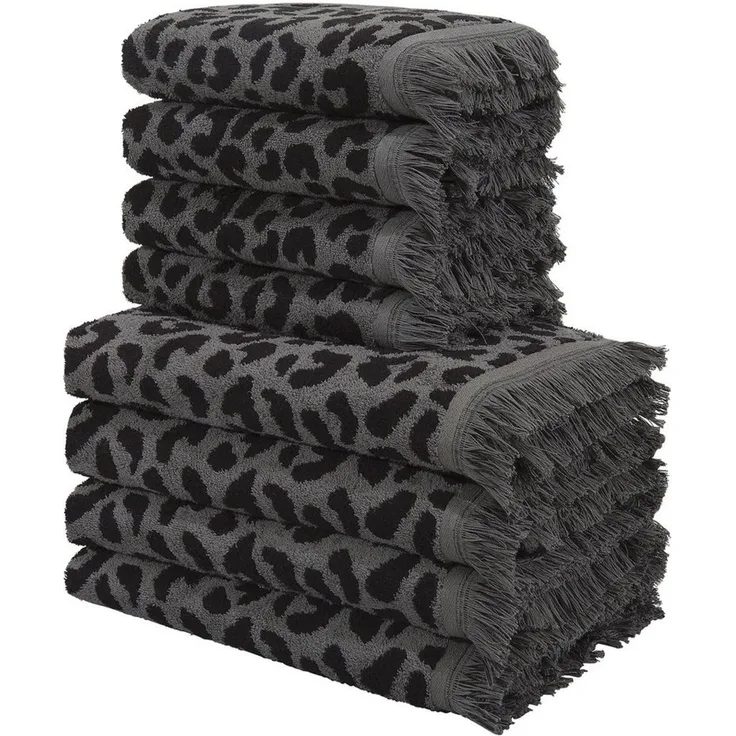 OTTO home Handtuch Set Tiffani, Leopardenmuster, Premium Handtücher 8-tlg, 500 gr/m², Frottier (Set, 8-St), 4 Duschtücher, 4 Handtücher, Animal Print, Leo, modern, mit Fransen