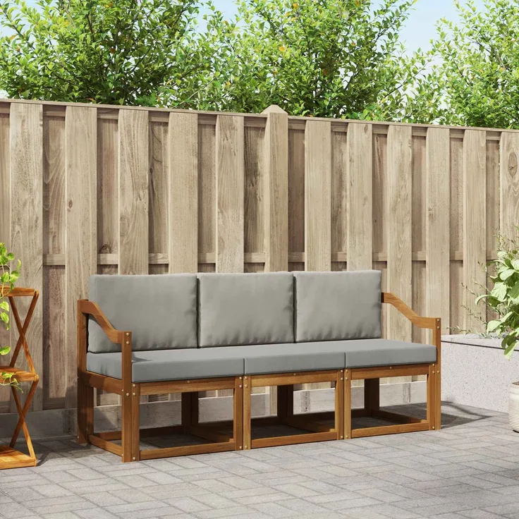 vidaXL Outdoor-Sofagarnitur mit Kissen 3 pcs Natürlich und Hellgrau 3365954