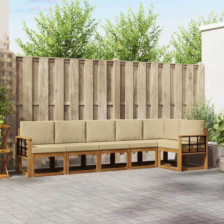 vidaXL Outdoor-Sofagarnitur 6 stk. 6-Sitzer Natur und Beige 3366476 – Bild 1