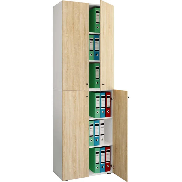 VCM Büroschrank Ulas 919113 Weiß / Sonoma-Eiche H. 220 x B. 70 x T. 40cm