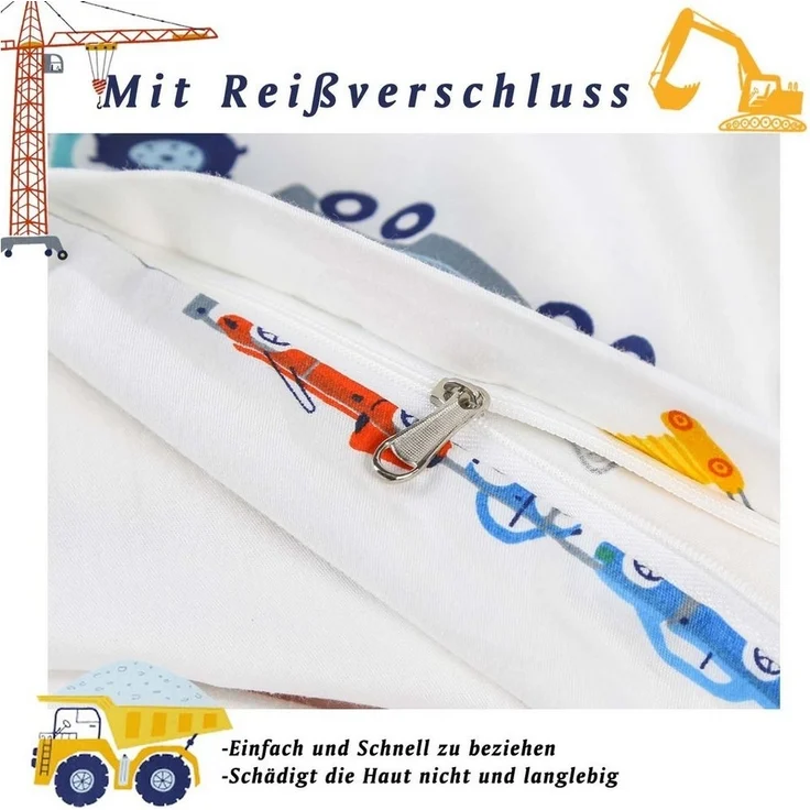 KEAYOO Kinderbettwäsche GCC, Baumwolle, 2 teilig, Autos Muster 100% Baumwolle mit Reißverschluss – Bild 3