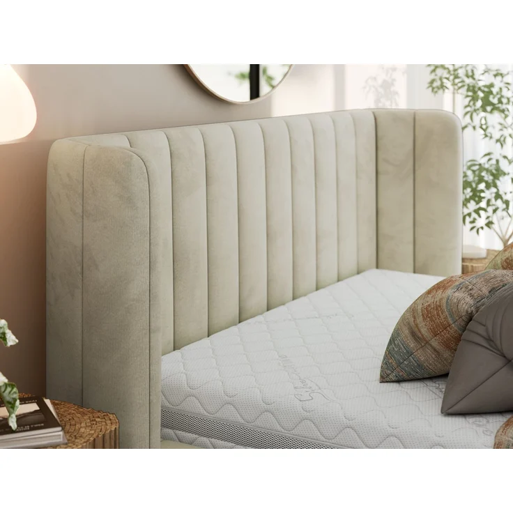 Polsterbett GOLETTA CLASSIC 140 x 200 cm mit gepolstertem Kopfteil, stabilem Bettrahmen, Lattenrost und Bettkasten mit Gasdruckfedern, Doppelbett, zeitloses Design - Beige Velvet – Bild 4