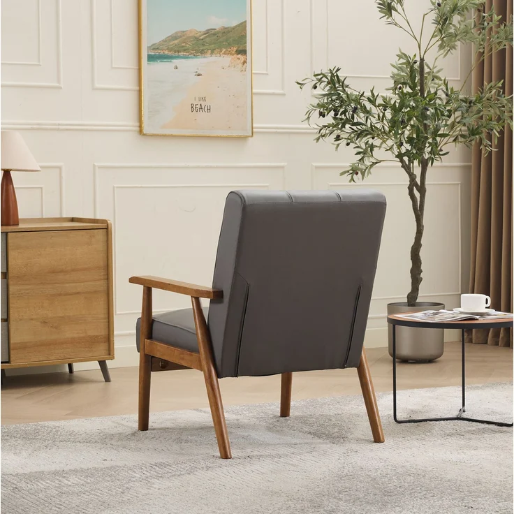 DESVIAE Sessel mit Pull-Point-Nähten aus Leder und Holz Grau, 64 x 80 x 83 cm – Bild 3
